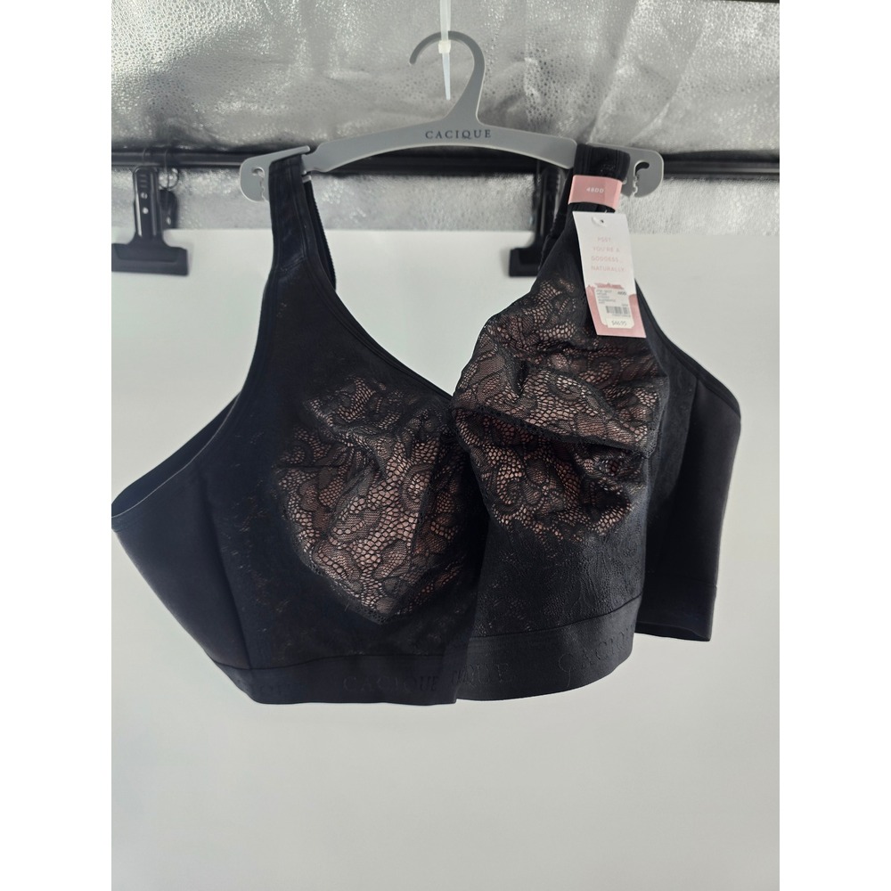 Cacique 48DD Black Lace Unlined Full‎ Coverage No-Wire Bra m91540 NWT
